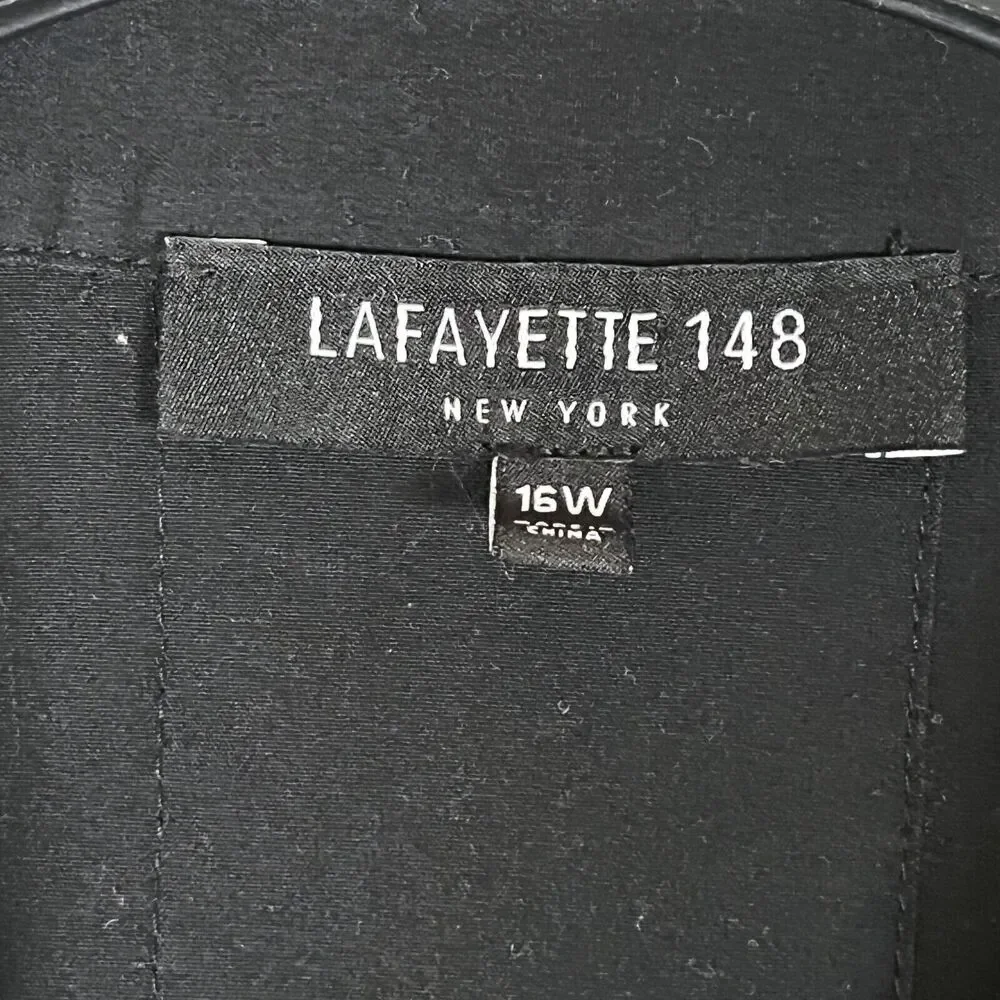 Lafayette 148 Button Up Tunic Shirt 16W Hidden Buttons Double Cuff Black Relaxed - Picture 3 of 9